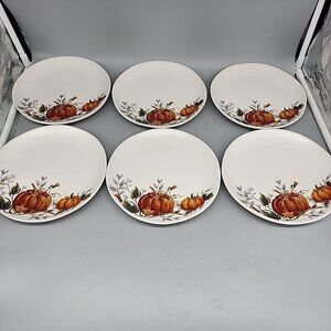 Bee and Willow Fall Harvest Pumpkin Salad Plates, Ceramic, Set of 6, 7.75”
